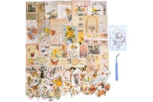 CHRYCELESTE 200pcs Vintage Orange Scrapbook Stickers and Paper, Journal Stickers Kit, Junk Journal Paper Kit, Flowers-Butterflies-Birds, Plastic Case Packaging with Handy Pliers(Yellow Fairytale)