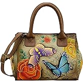 Anna by Anuschka Women’s Hand Painted Genuine Leather Small Convertible Tote - Double Short Handle, Removable Crossbody Strap | Hand Painted, Genuine Leather, Small, Double Short Handle