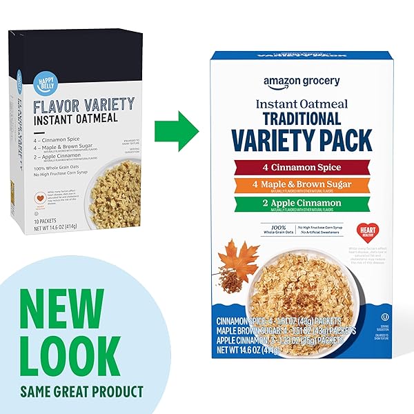 AMAZON GROCERY, TRADITIONAL VARIETY INSTANT OATMEAL, 14.6 OZ, 10 CT