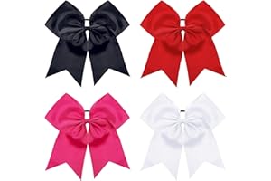 TUUXI 4pcs Large Cheering Hair Bows 8 Inch Cheerleading Bows with Elastic Hair Ties Bands Ponytail Holder for Cheerleaders So