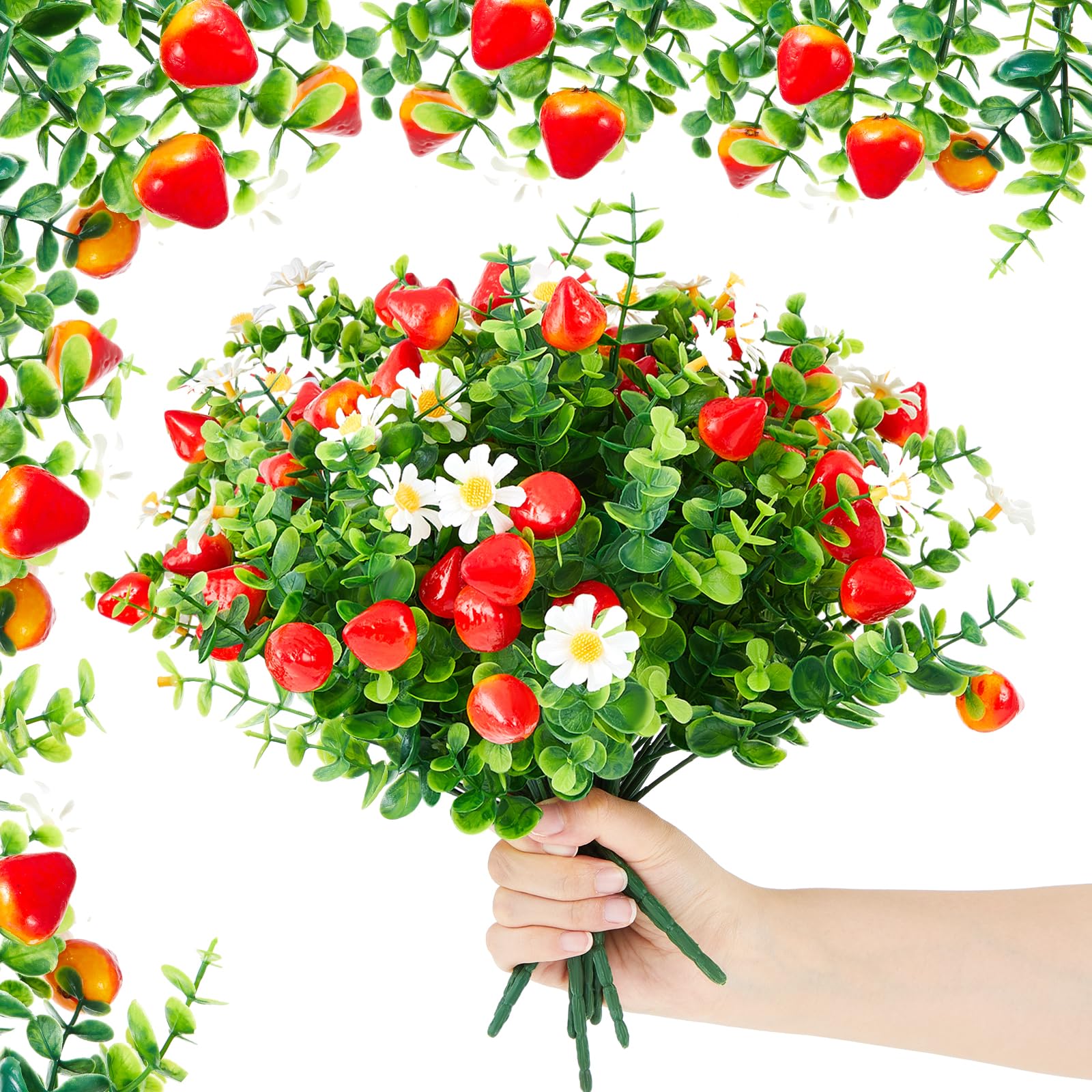 Photo 1 of Glitinsel 10 Pcs Artificial Strawberry Branches for Decoration Fake Strawberry Stems Simulated Plant Picks for Floral Arrangements Home Wedding Birthday Party Table Decor DIY Craft Gift