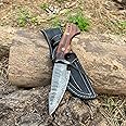 W TRADING Handmade Damascus Hunting Knife 10 inch Fixed Blade Tactical Survival Belt Knife for Horizontal Carry Sheath Hand Forged Damascus Steel Skinning Camp Knife For men 10702 (Rose Wood)