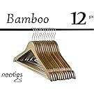 Neaties Walnut Bamboo Wood Hangers w/Notches and Non-Slip Bar for Eco-Friendly Closet, Highest Quality Bamboo Hangers, Set of 12