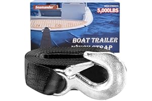 Seamander Boat Winch Strap 2" x 20' with Safety Hook 5000-pound Break Strength Used for Towing Vehicles, Boats and Jet Skis | Lifetime Replacement