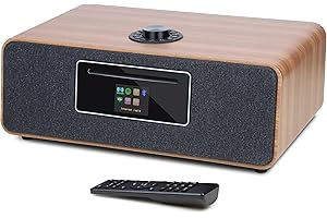 LEMEGA MS5P Internet Radio with CD Player for Home, WiFi Radio, FM Digital Radio, Spotify Connect,Bluetooth Speaker, Home Stereo System,USB Player,USB Charging,Dual Alarms Clock, OKTIV APP Control- Walnut
