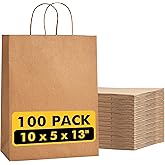 RACETOP 100 Pcs Kraft Shopping Bags 10x5x13 Inch Brown Paper Bags with Handles Bulk, Recycled Paper Gift Bag for Birthday Party Favors Grocery Retail Shopping Business