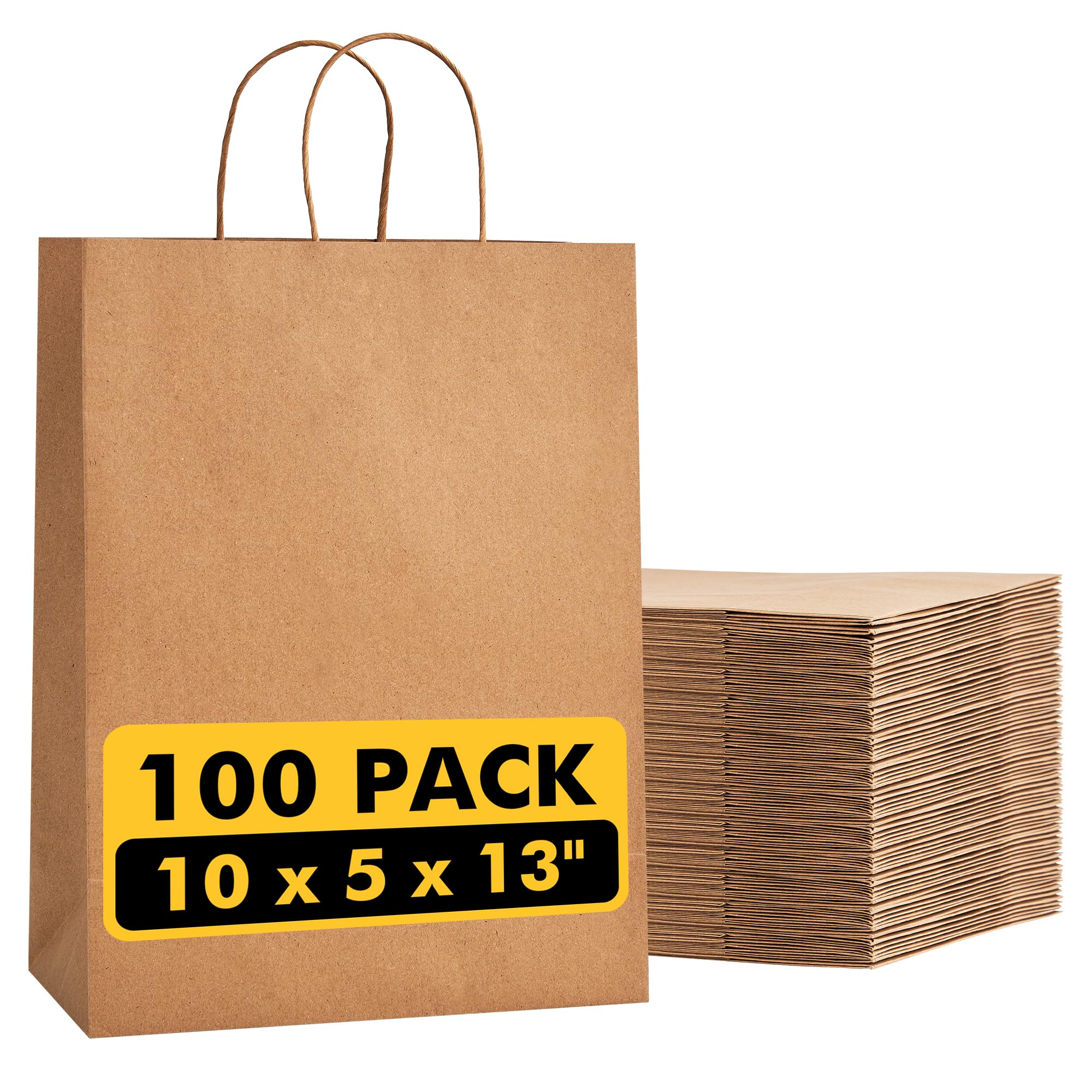 100 Pcs Kraft Shopping Bags 10x5x13 In Brown Paper Bags with Handles Bulk, Recycled Paper Gift Bag for Birthday Party Favors Grocery Retail Shopping Business Image 100 Pcs Kraft Shopping Bags 10x5x13 In Brown Paper Bags with Handles Bulk, Recycled Paper Gift Bag for Birthday Party Favors Grocery Retail Shopping Business Image