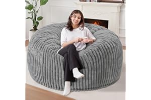 Homguava 5 FT Bean Bag Chair,5' Big Bean Bag,Giant Bean Bag Chairs for Adults with Memory Foam Filled,Comfy Large Beanbag Chairs Soft Bean Bag Sofa with Dutch Corded Plush Cover-Grey