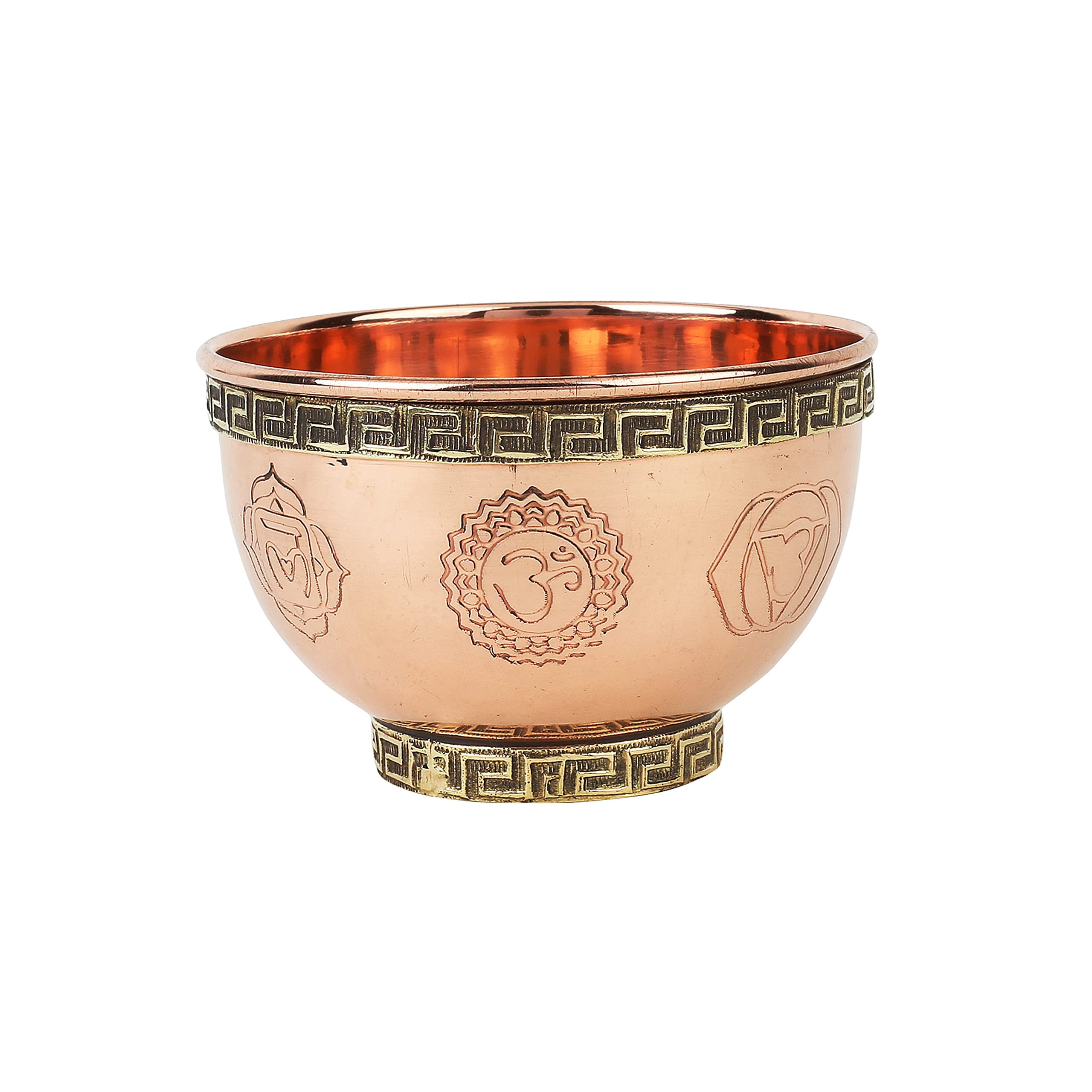 Small Altar Witchcraft Serving, Offering or Smudging Copper Brass Bowl (7 Chakra Embossed)