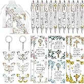 48 Pcs Christian Bulk Gifts for Women Valentines Religious Gift Bible Verse Pens Notebooks Scripture Ballpoint Pens Inspirational Verse Keychains Prizes for Church Office Coworker Supplies(Floral)