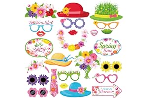 LASLU 25Pcs Spring Theme Photo Booth Props Spring Flowers Photo Booth Props Funny DIY Flowers Theme Selfie Props Kit Spring T