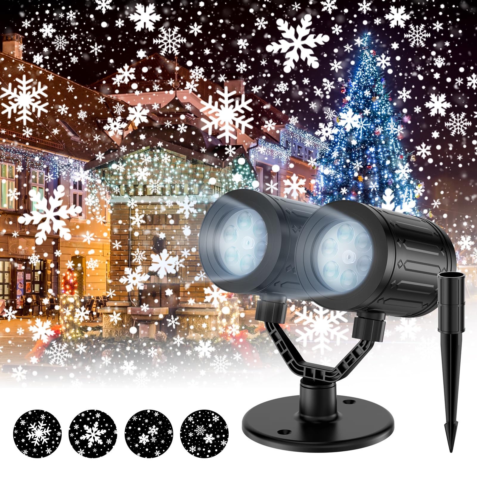 Photo 1 of afzdby Christmas Snowflake Projector Lights Outdoor,Timer Setting Double Head Snowfall Led Lights Waterproof,Landscape Decorative Lighting Projection Lamp for Xmas Holiday Wedding Indoor Garden Patio
