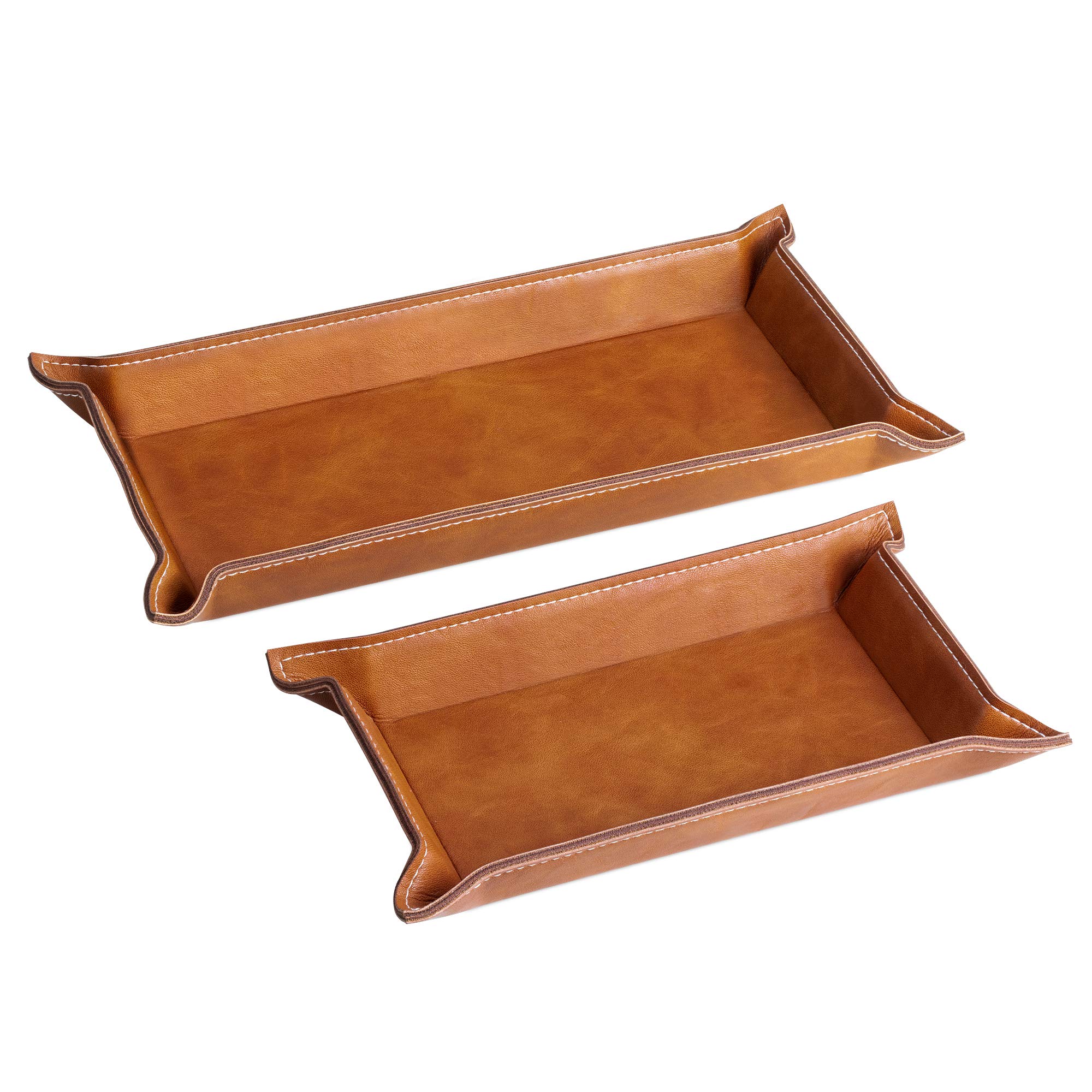Navaris Faux Leather Valet Tray Set of 2 - Catch-All Tray for Key Entryway Table Nightstand - Mens Storage for Keys, Watches, Remotes, Phones