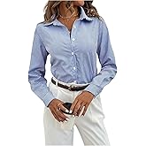 Milumia Women's Colorblock Striped Blouse Collar Long Sleeve Button Down Shirt