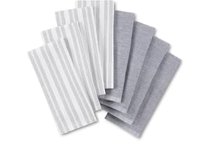 KITCHENAID Chambray Stripe Kitchen Towels 8-Pack, Absorbent 100% Woven Cotton, Ink Blue/White, 17”x28”