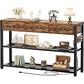 Ecoprsio 47'' Entryway Table with Outlets and USB Ports, Console Table with 3 Drawers, Sofa Table Narrow Long with Storage Shelves for Living Room, Couch, Hallway, Foyer, Kitchen Counter, Rustic Brown