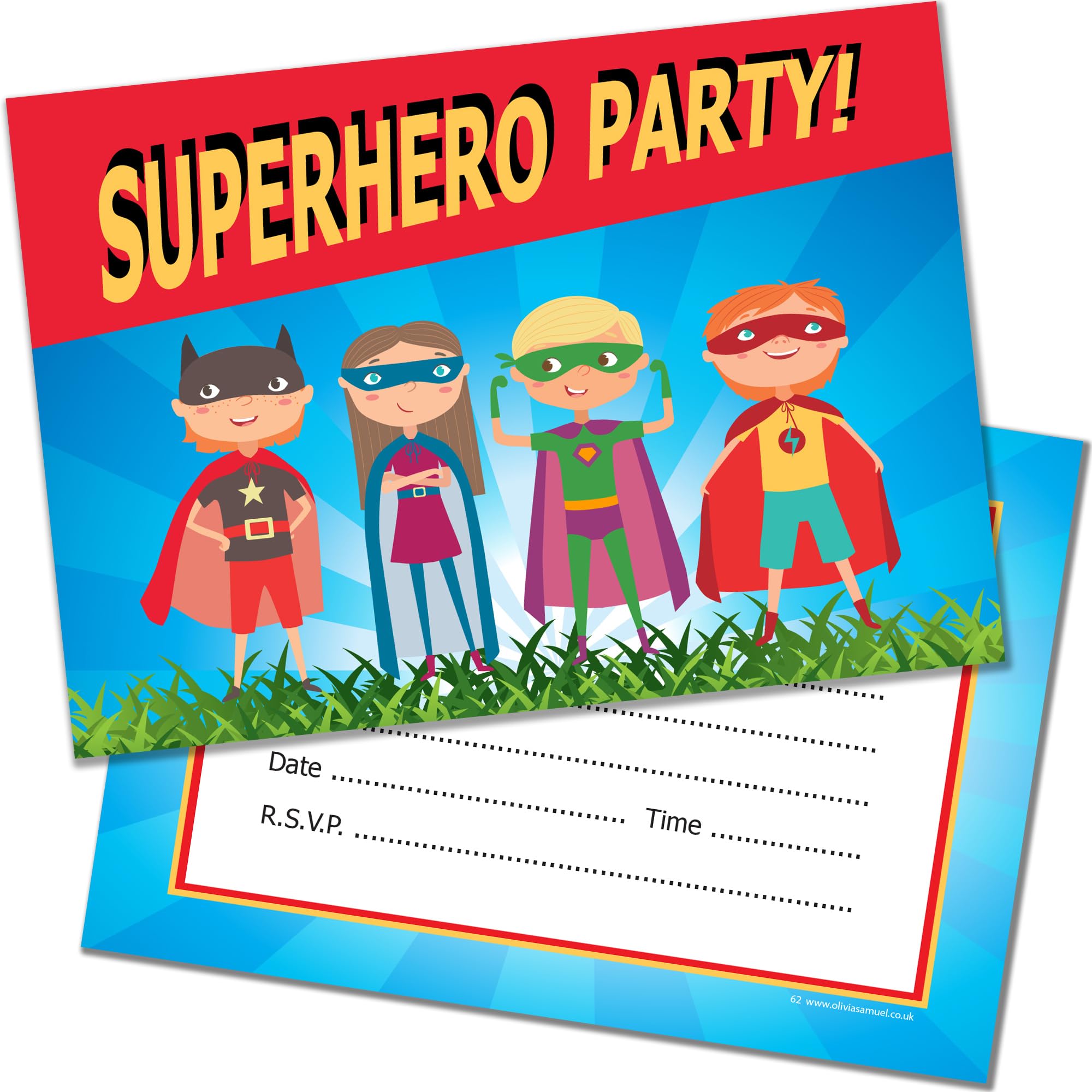 Olivia Samuel 20 x Superhero Party Invitations - Kids Super Hero Birthday Invites - A6 Postcard Size with envelopes