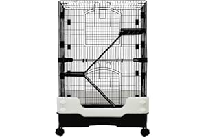 Homey Pet 3 Levels Chinchilla Ferret Pet Crate Small Animals Cages for Rat, Hamster, Guinea Pig, Squirrel, Include Caster Tray and Urine Guard (Black)