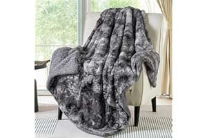 Bedsure GentleSoft Sherpa Fluffy Throw Blanket - Fleece Warm and Cozy Throw for Women Gift, Plush & Fuzzy Faux Fur Christmas Blanket for Couch, Sofa, Bed Decor, Tie Dye Design, Grey, 50x60 Inches