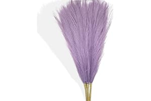 Acfruits Faux Pampas Grass Small, 17" Lavender Purple Artificial Pampas Grass Fluffy 3 Pcs pompous Grass Flower Arrangement a