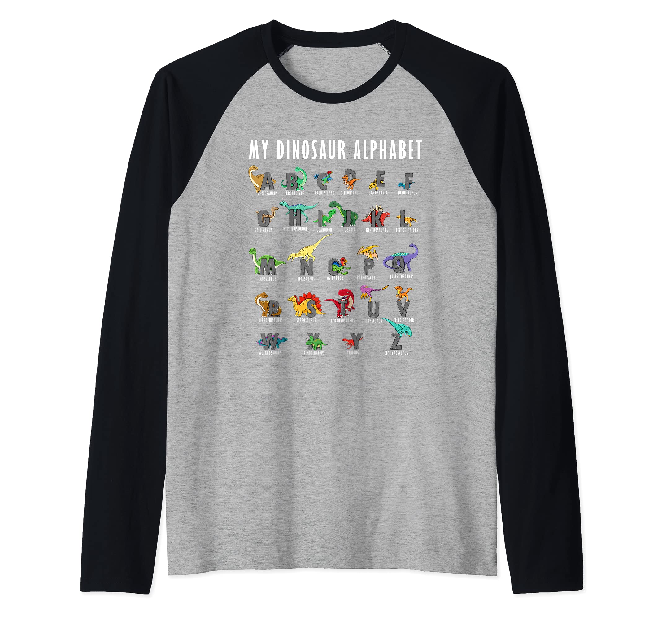 My Dinosaur Alphabet Reptiles Dino Fossil Profession Hobby Raglan Baseball Tee