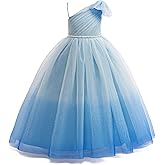 GetWish Tulle Flower Girls Dress One Shoulder Formal Princess Wedding Pageant Birthday Party Holiday Ball Gown Dresses