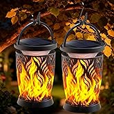 Solar Lanterns Outdoor Waterproof ,2 Pack Flickering Solar Flame Lights Upgraded Hanging Flame Lantern Pathway Torch Light Table Lamp, Auto On/ Off Porch Yard Gifts (1 Lighting Mode)