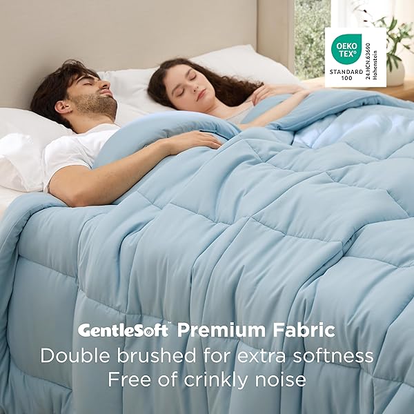 BEDSURE COMFORTER DUVET INSERT – QUILTED COMFORTERS OVERSIZE QUEEN, ALL SEASON DUVET, GENTLESOFT DOWN ALTERNATIVE BEDDING, WITH 8 TABS, GIFTS FOR WOMEN/MEN, LIGHT SPA BLUE, OVERSIZE QUEEN 98X98INCHES