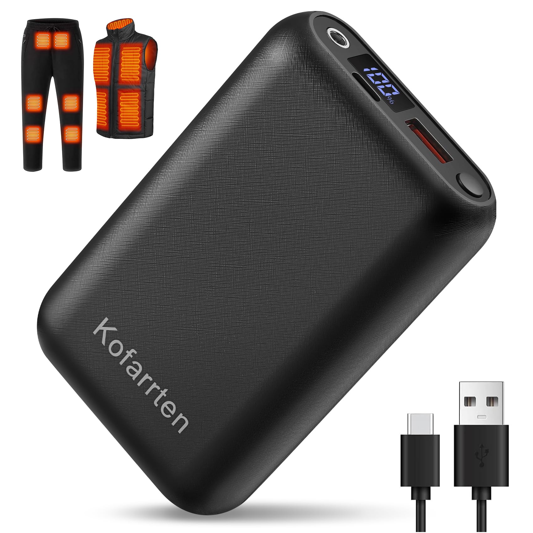 Photo 1 of Kofarrten 7.4V/ 5V 20000mAh Heated Vest Battery Pack Compatible with ORORO and Venustas, Battery Pack for Heated Jackets with LED Power Display, DC/USB/Type-C Output for Heated Vests and Pants