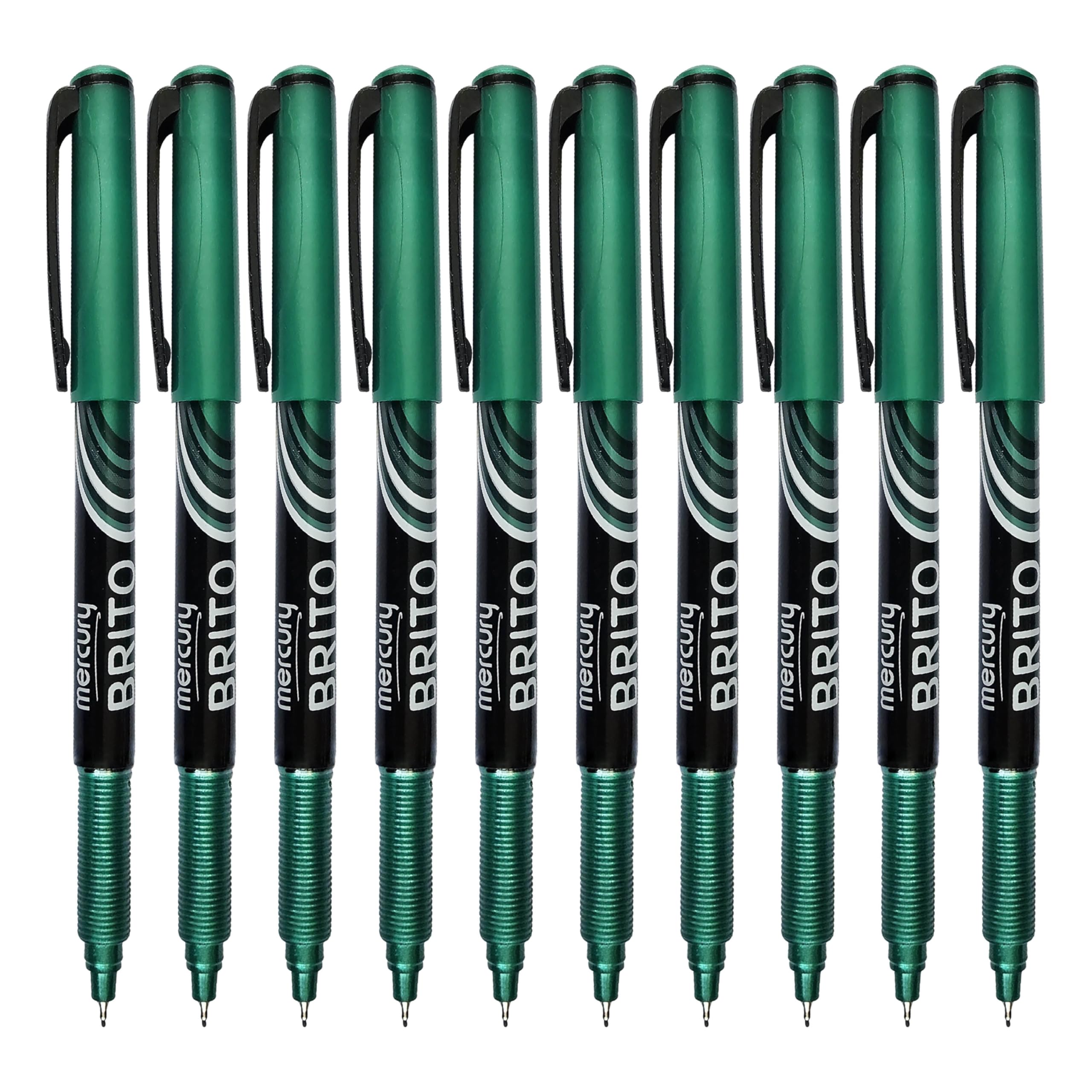 MERCURY Brito Fineliner Pens, GREEN, Ultra Fine Point (0.3mm), Pack of 10, Precision Lines, Ideal for Write Draw Sketch Colour Draft Mark