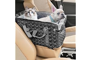 AMBELNY Center Console Dog Car Seat for Small Dogs Cats (Up to 15 lbs) - Washable, Foldable Pet Booster Seat with Safety Hooks, Adjustable Straps & Storage Pocket