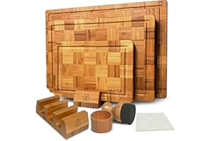 CLOVR 3-Pack Bamboo Cutting Board Set for Kitchen - Wooden Chopping Boards & Serving Boards with Handles, Juice Grooves & Non