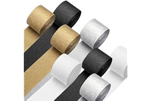 PIGETALE Crepe Paper Streamers 8 Rolls 656ft, Pack of Silver, Black, White and Gold Party Streamers for Christmas Birthday Wedding Baby Shower Backdrop New Years Eve Decorations (1.8Inch x 82Ft/Roll)