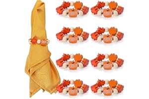 KPOSIYA 8PCS Fall Napkin Rings, Thanksgiving Pumpkin Maple Leaf Napkin Rings for Table Decor, Wooden Napkin Holder Buckle for Holiday, Halloween, Fall Banquet, Home Party, Wedding Supplies