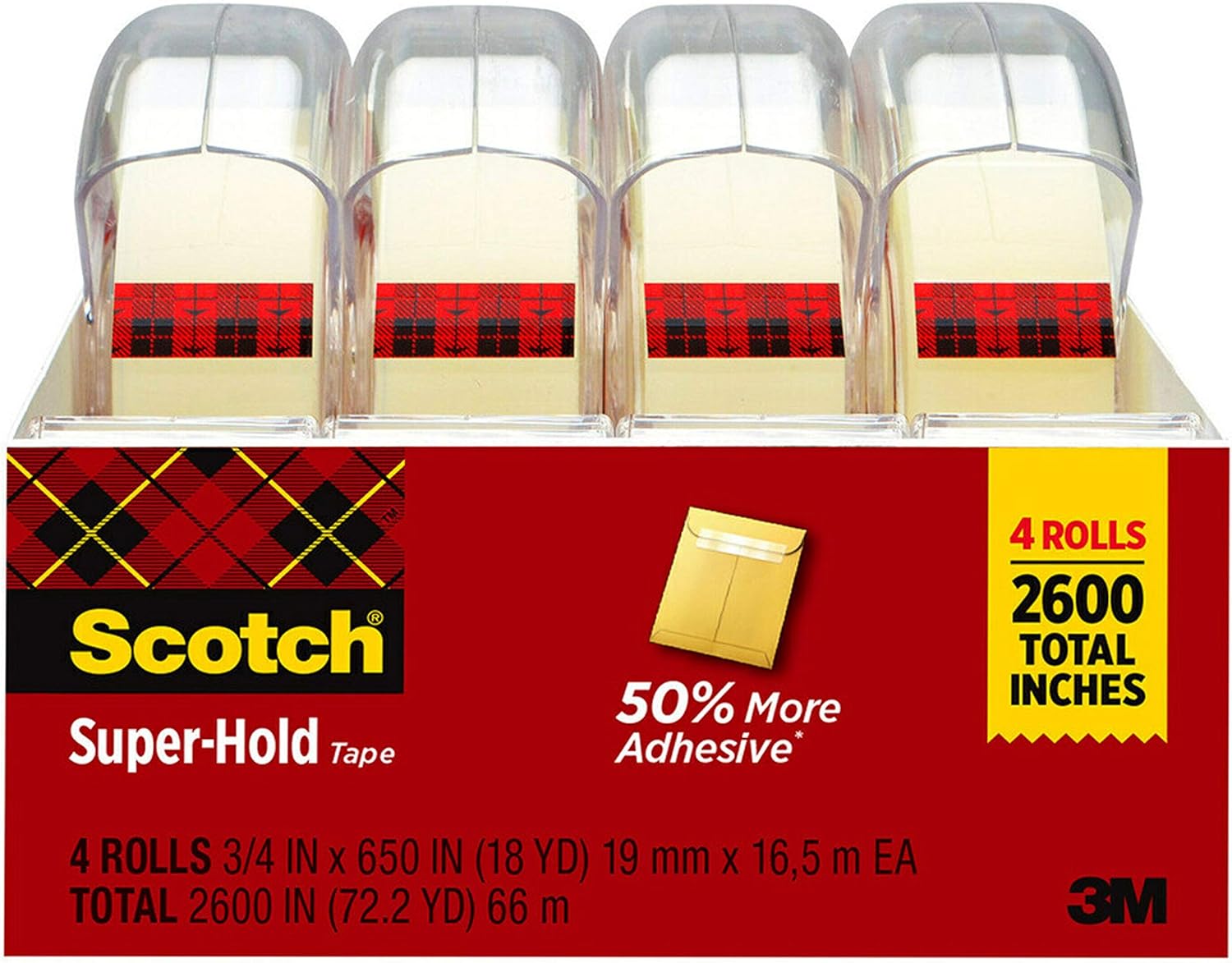 Scotch Super-Hold Tape, 4 Rolls, Transparent Finish, 50% More Adhesive, Trusted Favorite, 3./4 x 650 Inches, Dispensered (4198) : Office Products