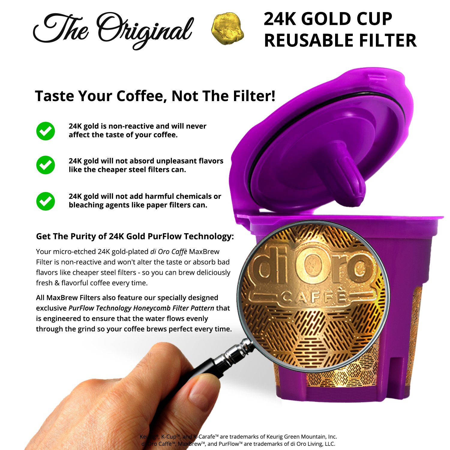 DI ORO - MaxBrew 24K GOLD K-Cup Reusable Filter for Keurig 2.0/1.0 Small Single K-Cup