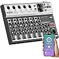 7 Channel DJ Audio Mixer Interface USB, NEW BAXS Audio Mixer Sound Board Mixing Console with Bluetooth MP3 Computer Input +48V Phantom Power Mixer Audio For Karaoke Dj Mixer Stage Streaming Studio
