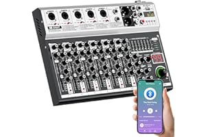 7 Channel DJ Audio Mixer Interface USB, NEW BAXS Audio Mixer Sound Board Mixing Console with Bluetooth MP3 Computer Input +48V Phantom Power Mixer Audio For Karaoke Dj Mixer Stage Streaming Studio