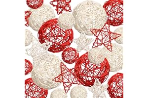 Thyle 26 Pcs Christmas Decorative Balls Decorative Orbs for Bowls Christmas Table Decor Star Shaped Wicker Rattan Balls Decor Vase Ball Filler for Xmas Home DIY Vase Bowl Filler (Vivid Color)