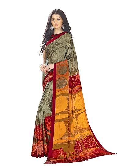 Womens Crepe Silk Printed Saree With Blouse