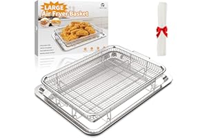 Air Fryer Basket for Oven,YEPATER 15.7" x 11.6" Large Oven Air Fryer Basket with 30 PCS Parchment Paper, Stainless Steel Non-stick Air Fryer Pan and Crisper Tray for Baking Grilling Cooking and Frying