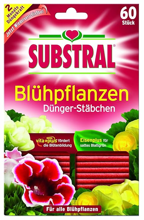 Substral Dünger-Stäbchen für Blühpflanzen mit Eisen-Plus und 2 Monate Langzeitwirkung, 60 Stück