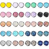 20 Pairs Faux Druzy Stud Earrings Set Stainless Steel Round Earrings Pierced Earrings Jewelry for Women Girls(Silver Base,12 mm)