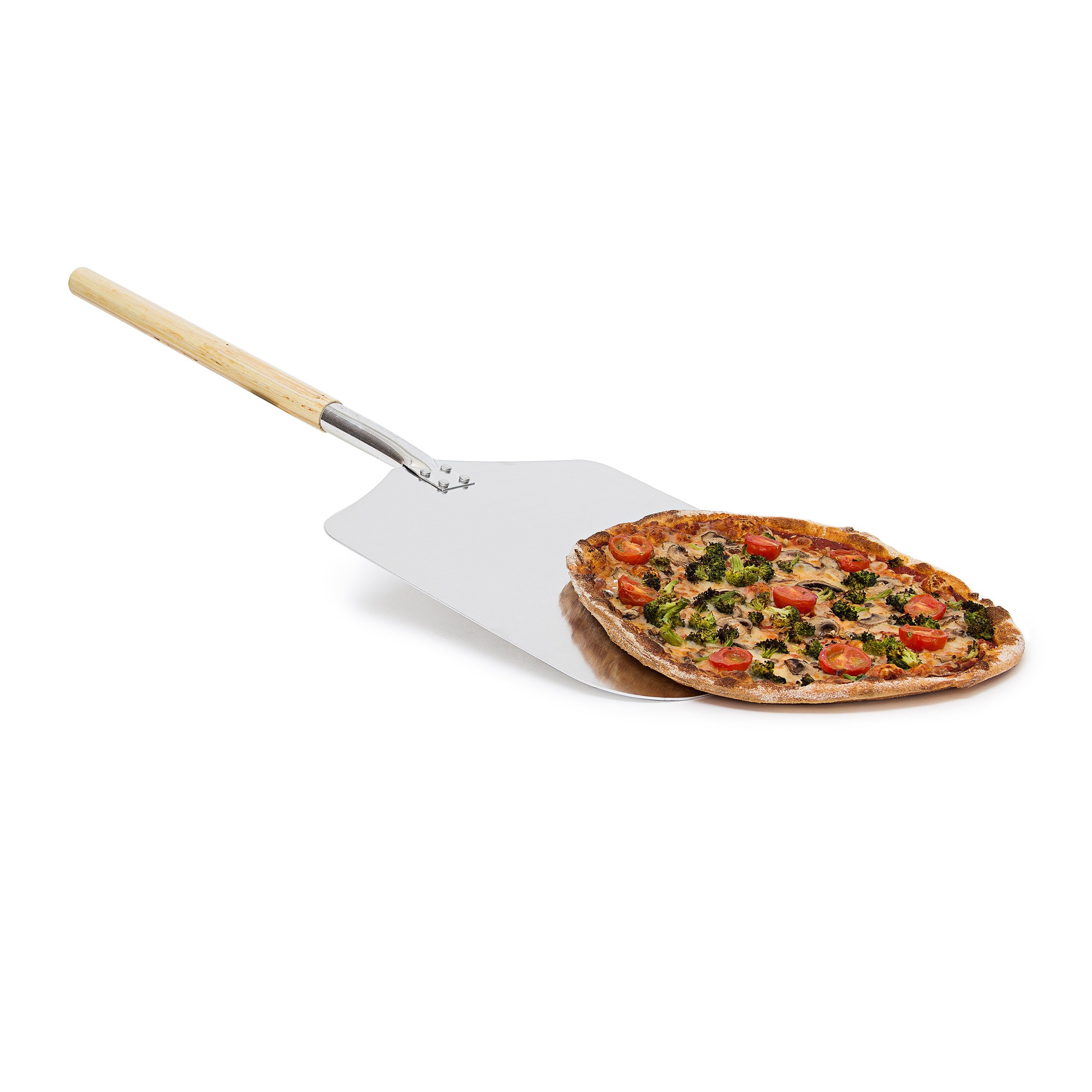 Relaxdays square pizza peel, aluminum pizza peel with wooden handle, bread peel for oven, 3x 30.5 x 79 cm, Grey