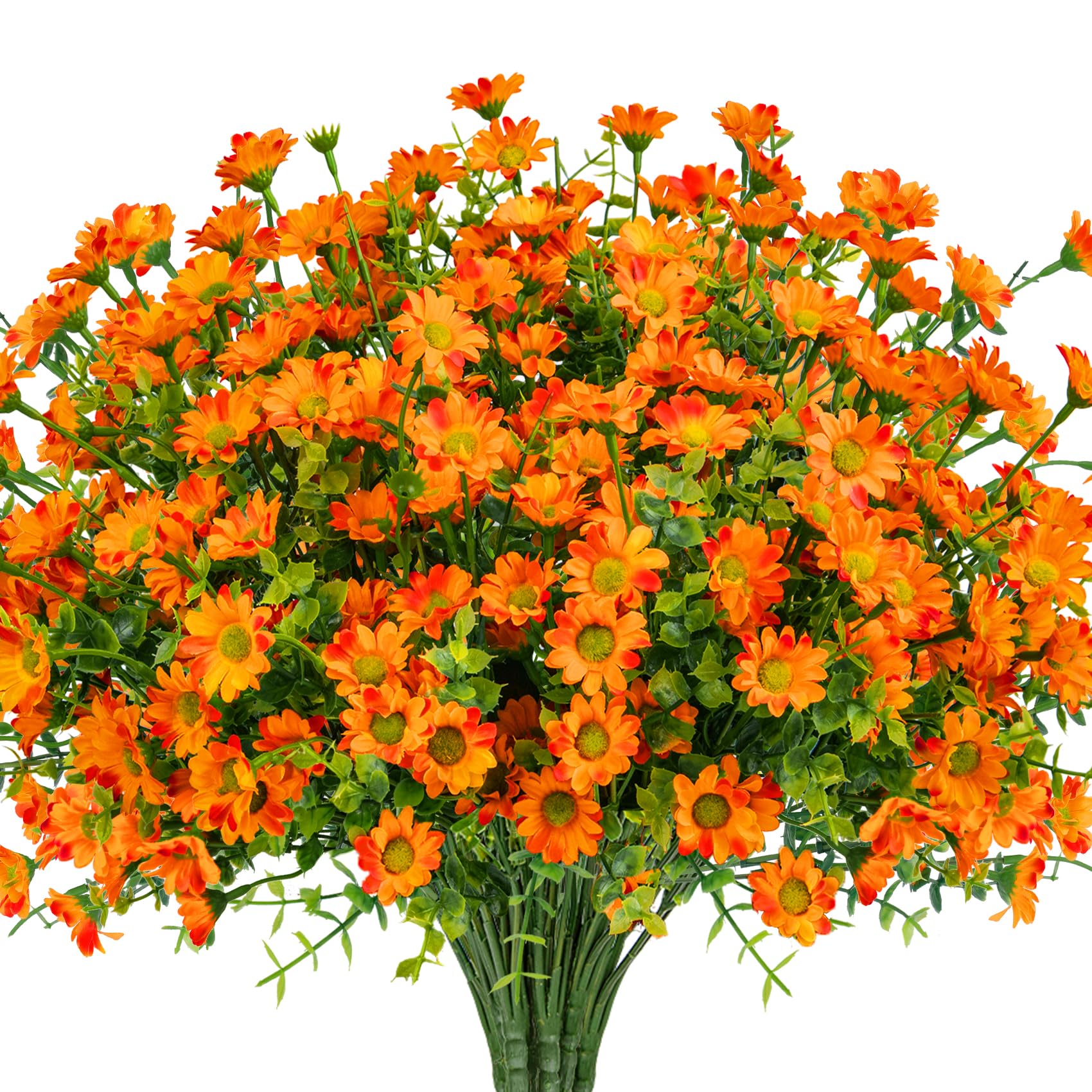 Photo 1 of Roberly 12 Bundles Artificial Flowers for Outdoors, Faux Mums Plants That Look Real for Front Door Garden Porch Outer Yard Interior and Exterior Fall Fake Flowers Decoration (Orange)