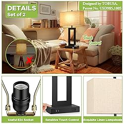 Set of 2 Touch Control Table Lamp with 2 USB