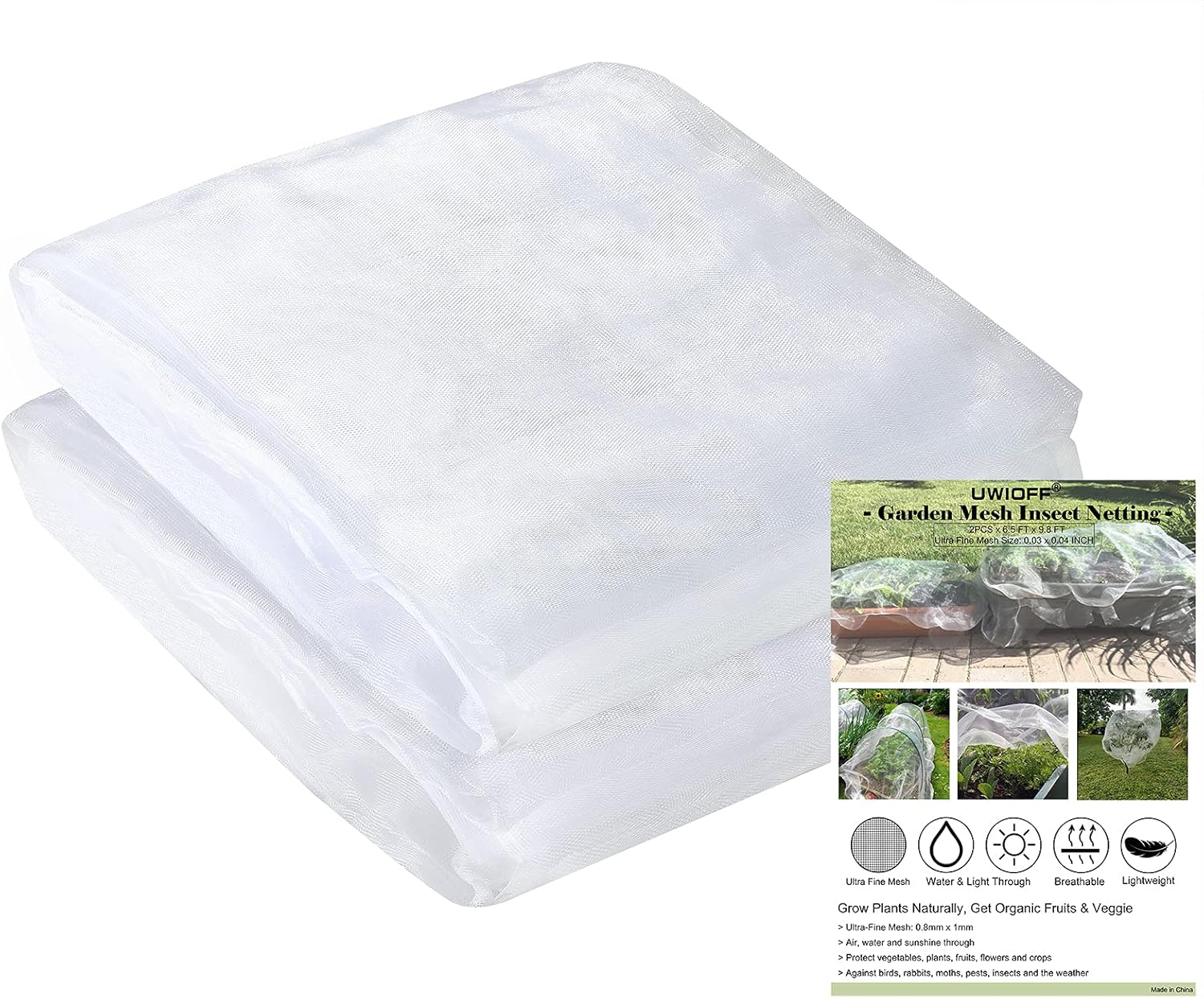 UWIOFF 2 Pack 9.8 x 6.5 Ft Mesh Netting, Mesh Garden Netting for Protect Plants Vegetables Fruit Crops, Cicada Netting for Trees Row Covers Raised Bed Protection Mesh Net Cover