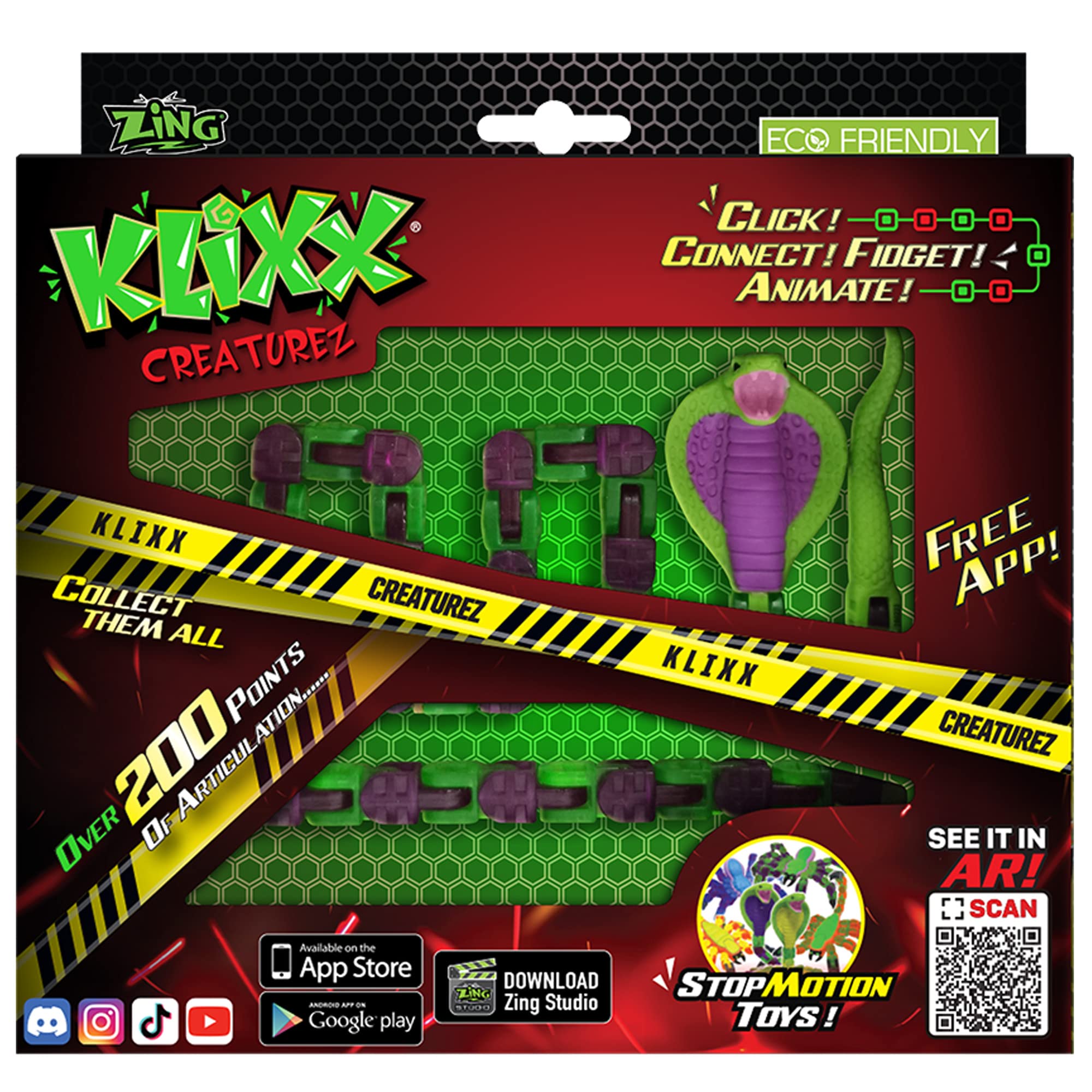 Zing KLiXX Cobra – Stop Frame Animation and Fidget Toy with 200 Points of Articulation, Click Connect Fidget Animate - Purple