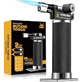 RAVS Butane Torch Lighter, DUAL Flame Mode Creme Brulee Torch, Black | Premium Metal Kitchen Torch with Adjustable Flame &amp; Safety Buckle for Cooking, Baking, Welding, Industrial Use, Gifts for Men