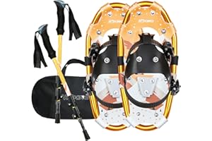 PEJEVIR 14/17/21/25/30 Inches Lightweight Snowshoes with Toe Box and Heel Lift, 3-in-1 Aluminum All-Terrain Snow shoes Kit with Adjustable Trekking Poles and Heavy-Duty Carrying Tote Bag for Women Men and Kid